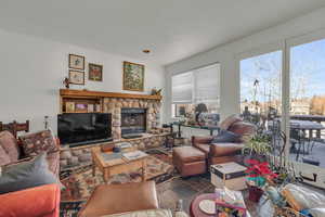 Living room featuring a fireplace