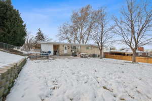 Snow covered house with central air condition unit