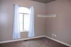 Second Bedroom on the main level with carpet floors and plenty of natural light