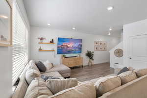 Living room featuring wood-type flooring