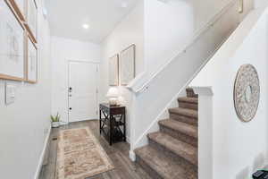 Entryway featuring hardwood / wood-style flooring