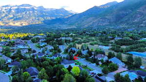 Drone / aerial view with a mountain view