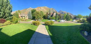 View of yard with a mountain view