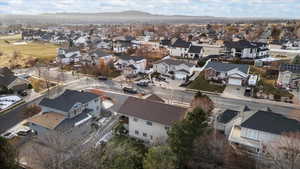 Drone / aerial view featuring a mountain view