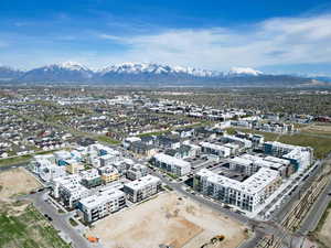 Aerial view with a view of city and a mountain view