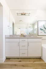 Bathroom with vanity and hardwood / wood-style flooring