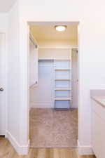 Spacious closet featuring light wood-type flooring