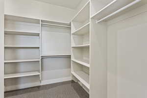 Walk in closet with carpet flooring