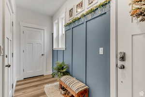 Interior space with light hardwood / wood-style flooring