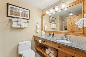 Bathroom featuring vanity and toilet