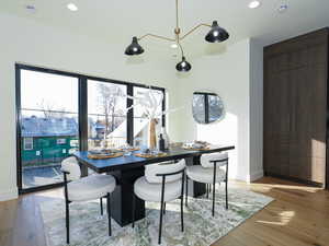 Dining room with floor to ceiling windows