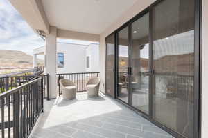 Balcony with a mountain view