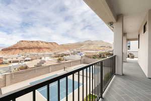 Balcony with a mountain view