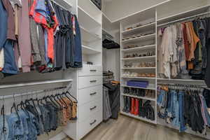 Spacious closet featuring light wood-type flooring