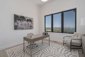 Office area with light wood finished floors