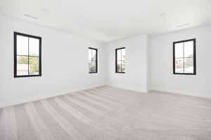 Empty room featuring light colored carpet and a wealth of natural light