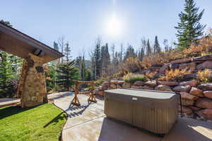 View of patio / terrace with a hot tub