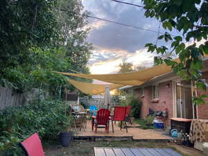 View of deck at dusk