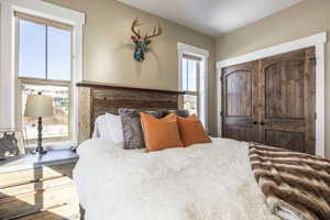 Bedroom featuring multiple windows and a closet