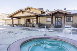 View of snow covered pool