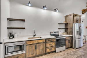 Kitchen featuring sink, stainless steel appliances, and light wood-type flooring