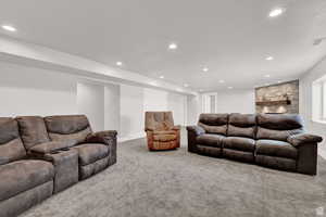 Living room with carpet flooring