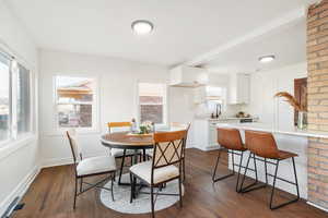 Dining room featuring dark hardwood / wood-style flooring, a wealth of natural light, and sink