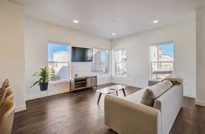 Living room featuring dark hardwood / wood-style floors