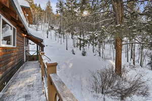 View of yard layered in snow