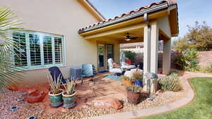 View of patio / terrace featuring ceiling fan