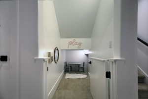 Bathroom with vaulted ceiling