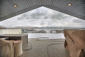 View of patio / terrace with a mountain view and a grill