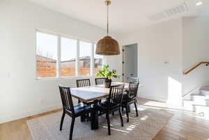 Dining room with light hardwood / wood-style floors