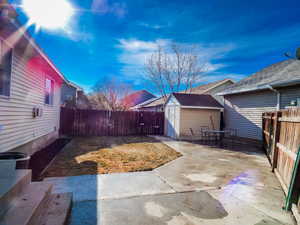 View of patio / terrace with a storage shed