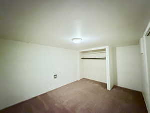 Unfurnished bedroom featuring carpet floors and a closet