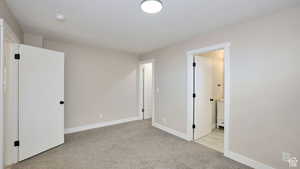 Unfurnished bedroom with light carpet