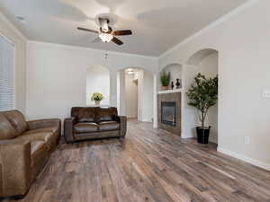 Family room and fireplace