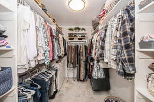 Walk in closet with carpet floors