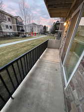 View of balcony at dusk