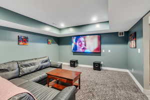 View of carpeted home theater room