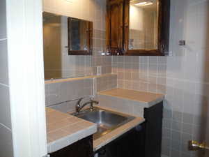 Bathroom featuring tasteful backsplash and sink