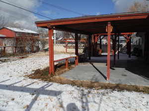 View of snow covered patio