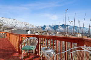 Deck featuring a mountain view