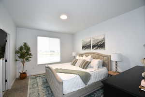 Bedroom featuring carpet