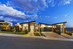 Moder house featuring a garage