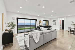 Living room featuring a mountain view