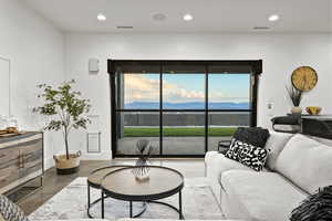 Living room with concrete flooring