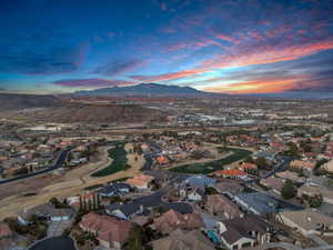 Aerial view at dusk with a mountain view