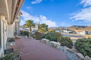 View of patio / terrace with a mountain view