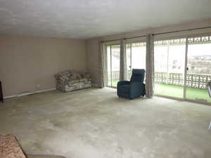 Unfurnished room featuring light carpet